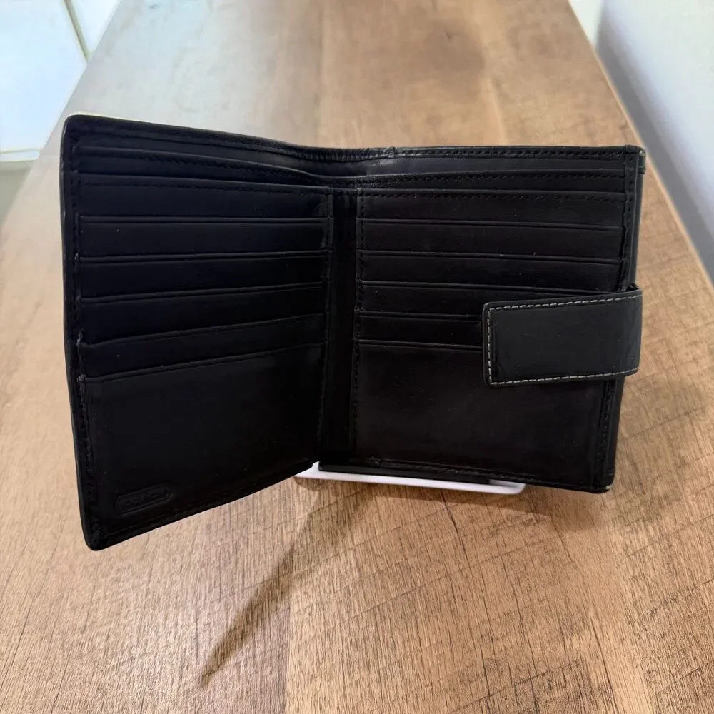 Vintage Coach Leather Billfold Wallet Italy Black 90s Credit Cards Coin Snap